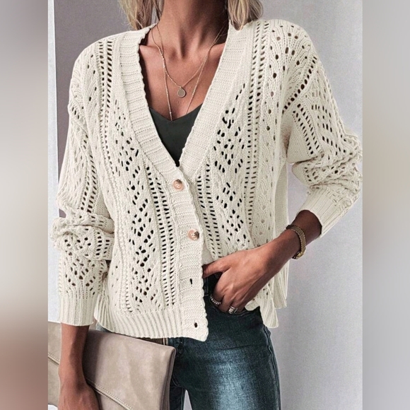 Sweaters - New Boho Open Knit Cardigan Sweater Off White